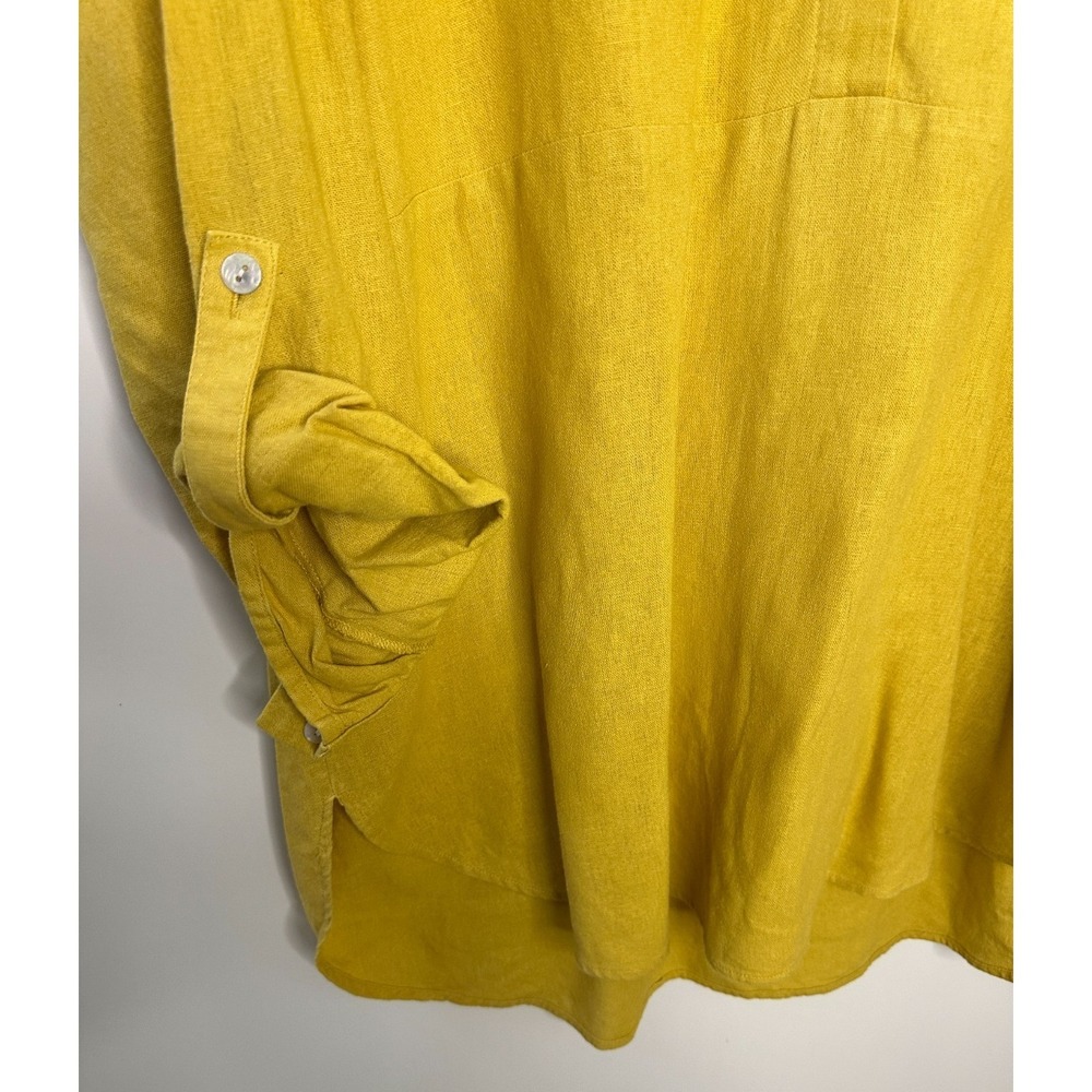 Tahari Mustard Yellow Linen Blend Roll Tab Sleeve Tunic Popover Blouse Womens XL - Picture 5 of 12